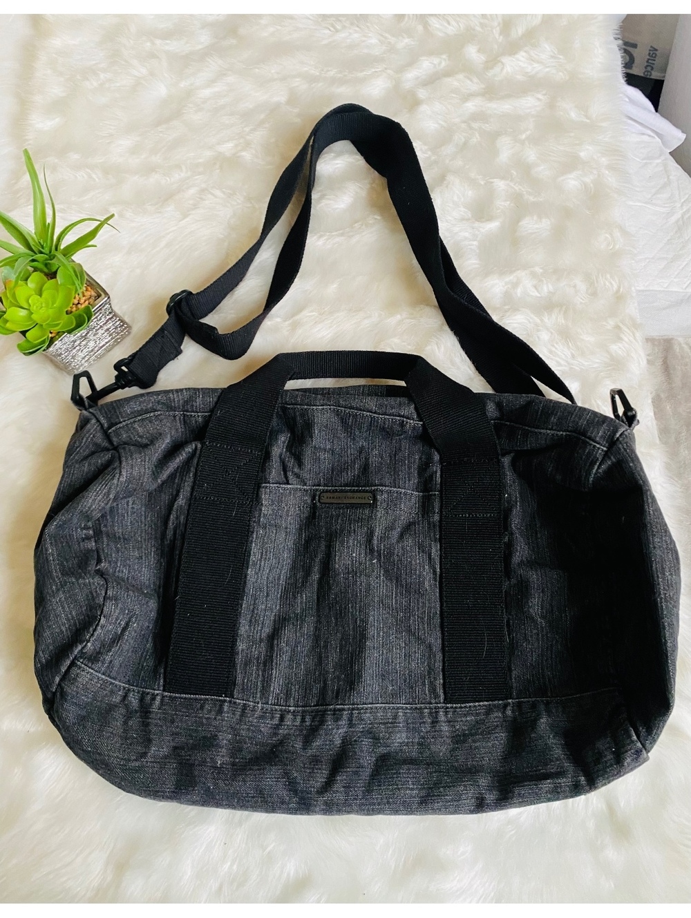 Armani Exchange Black Canvas Shoulder Bag with Sprap